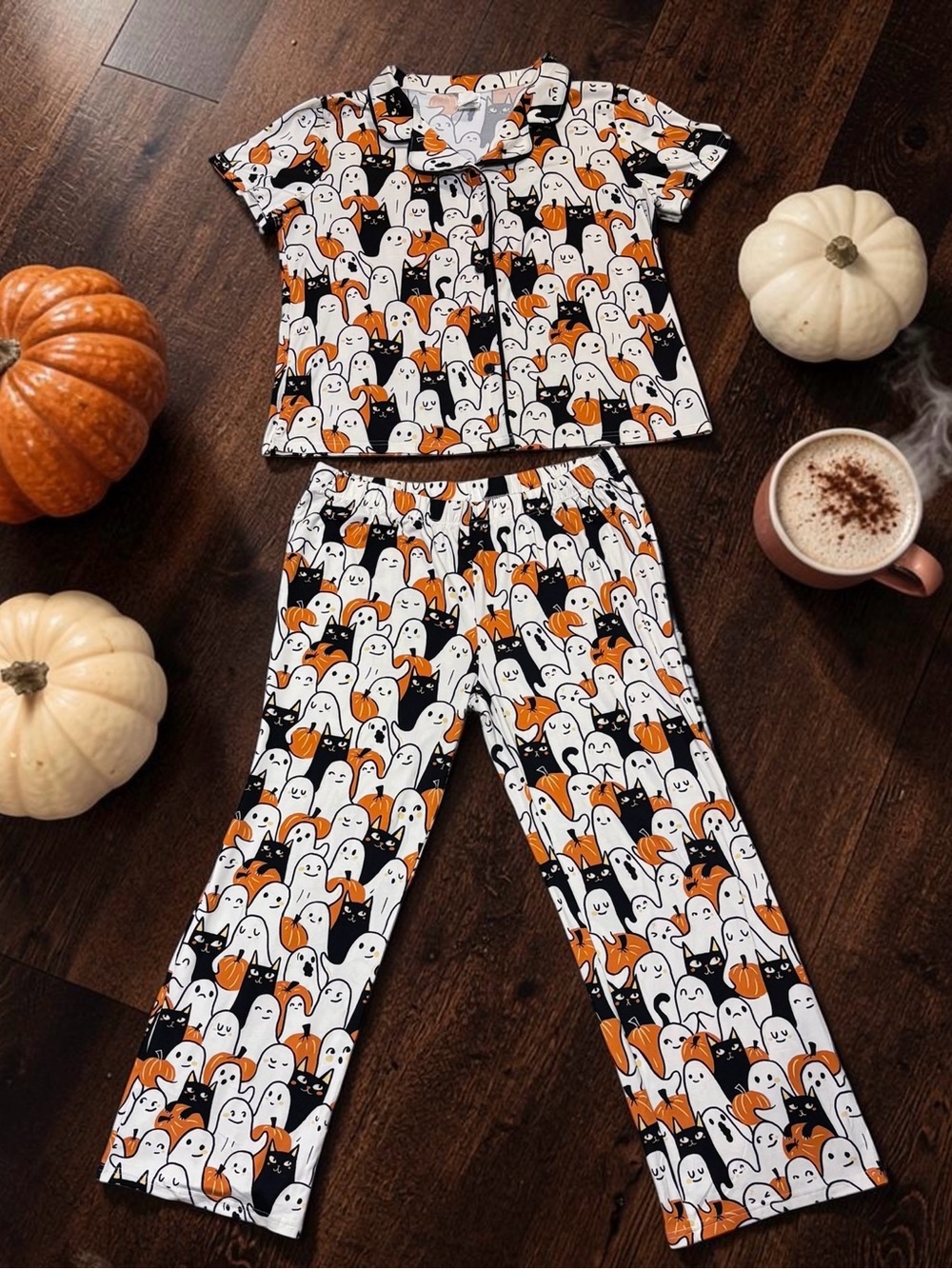 Munki Munki Adult Women’sHalloween Ghost & Cat Pajama Set - Size XXL
